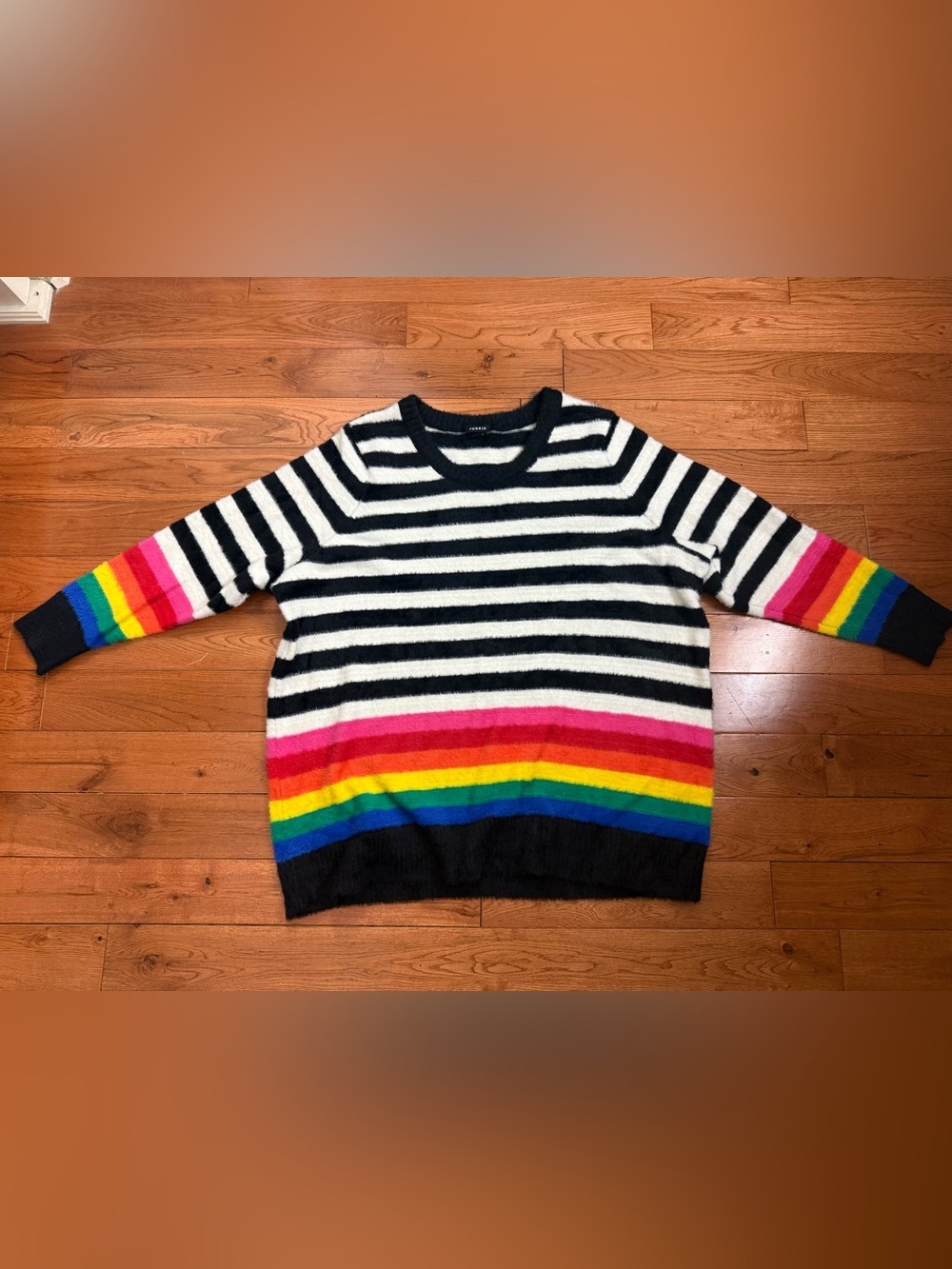 Torrid Eyelash Yarn Rainbow Stripe Fuzzy Sweater